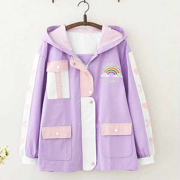 Cute School Student Rainbow Embroidery Hooded Jacket Outerwear - Modakawa Modakawa