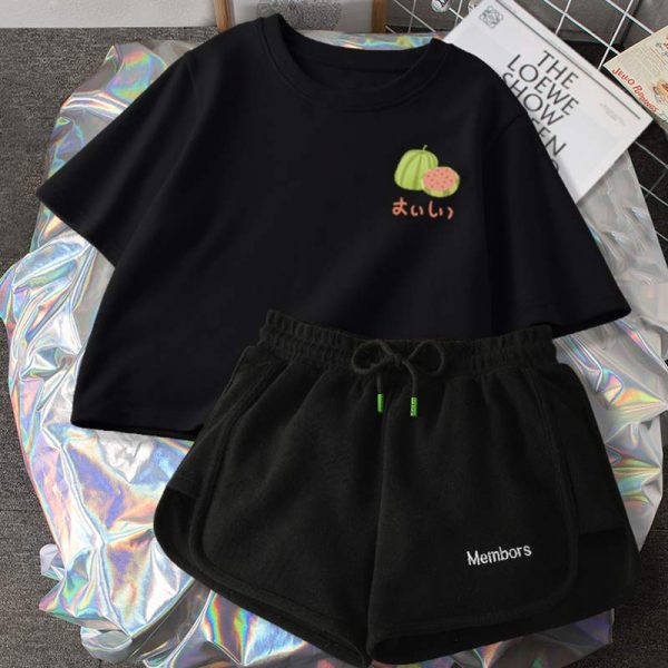 Cartoon Lemon Watermelon Print T-Shirt Shorts Set - Modakawa modakawa